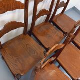 Set of 6 vintage brutalist chairs in oak wood from the 60s