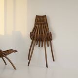 Handcrafted folding chair in solid wood (Iroko) vintage circa 1970.