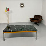Vintage 1960s Italian design green marble and metal coffee table.
