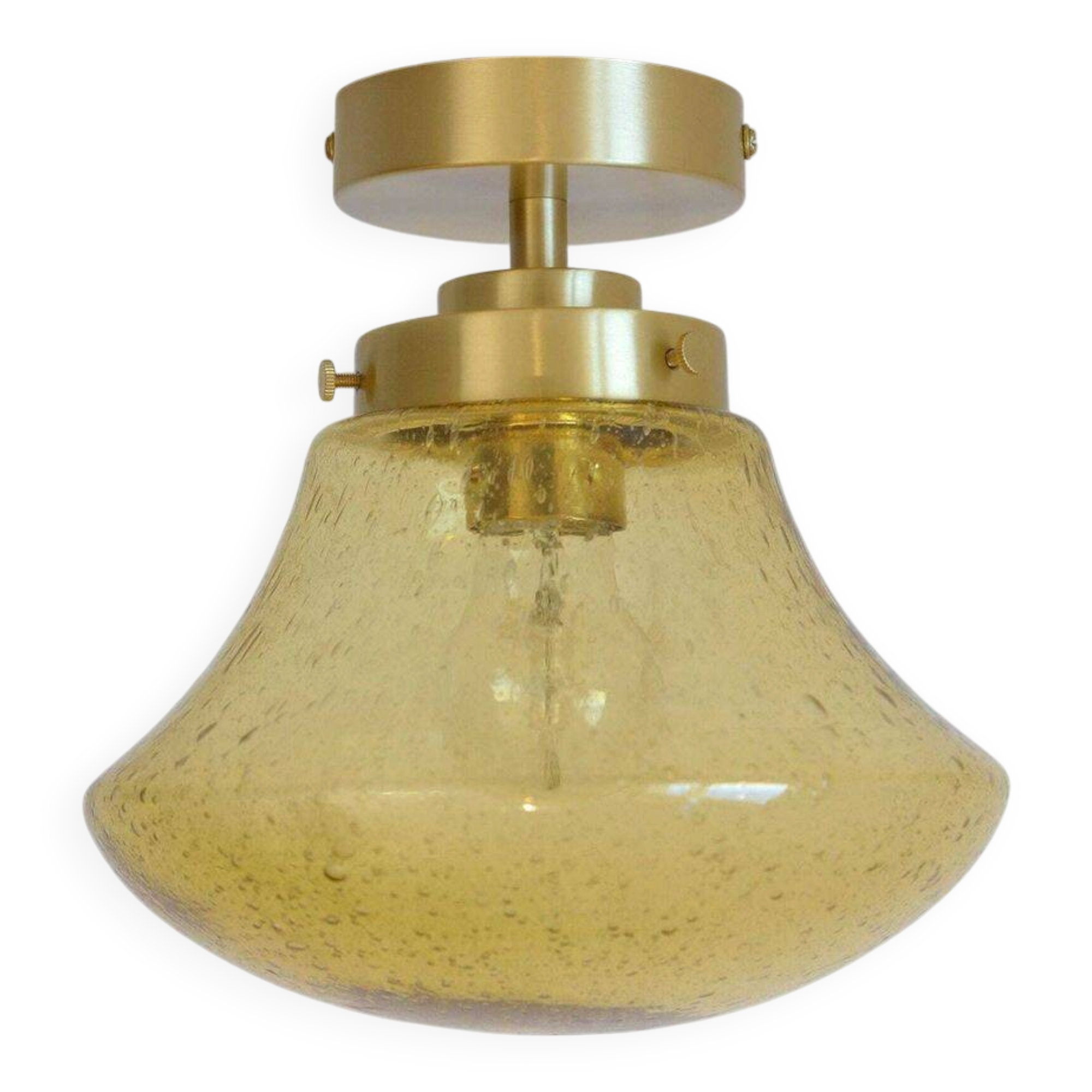 Amber Bubble Glass Ceiling Light, Brass Semi Flush Mount, Mushroom Lamp
