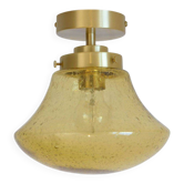 Amber Bubble Glass Ceiling Light, Brass Semi Flush Mount, Mushroom Lamp