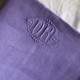 Old damask tablecloth in linen and iris silk