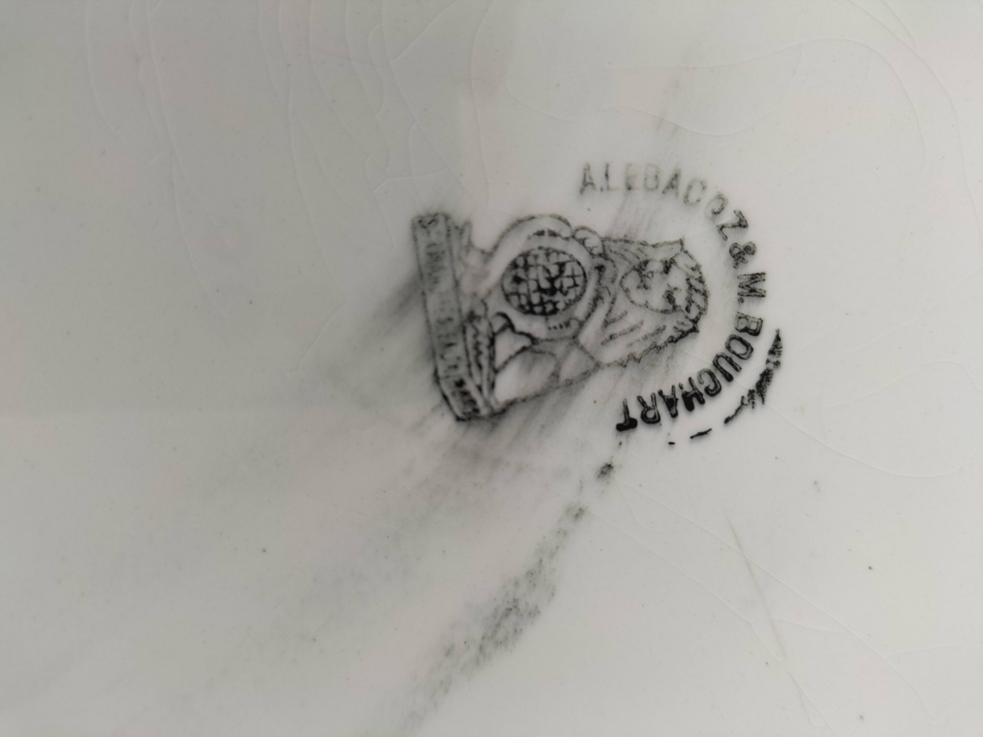 Large antique dish with sailboat decoration – signed A. Lebacqz & M. Bouchart