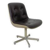 Strafor swivel armchair in brown faux leather, vintage 1970s