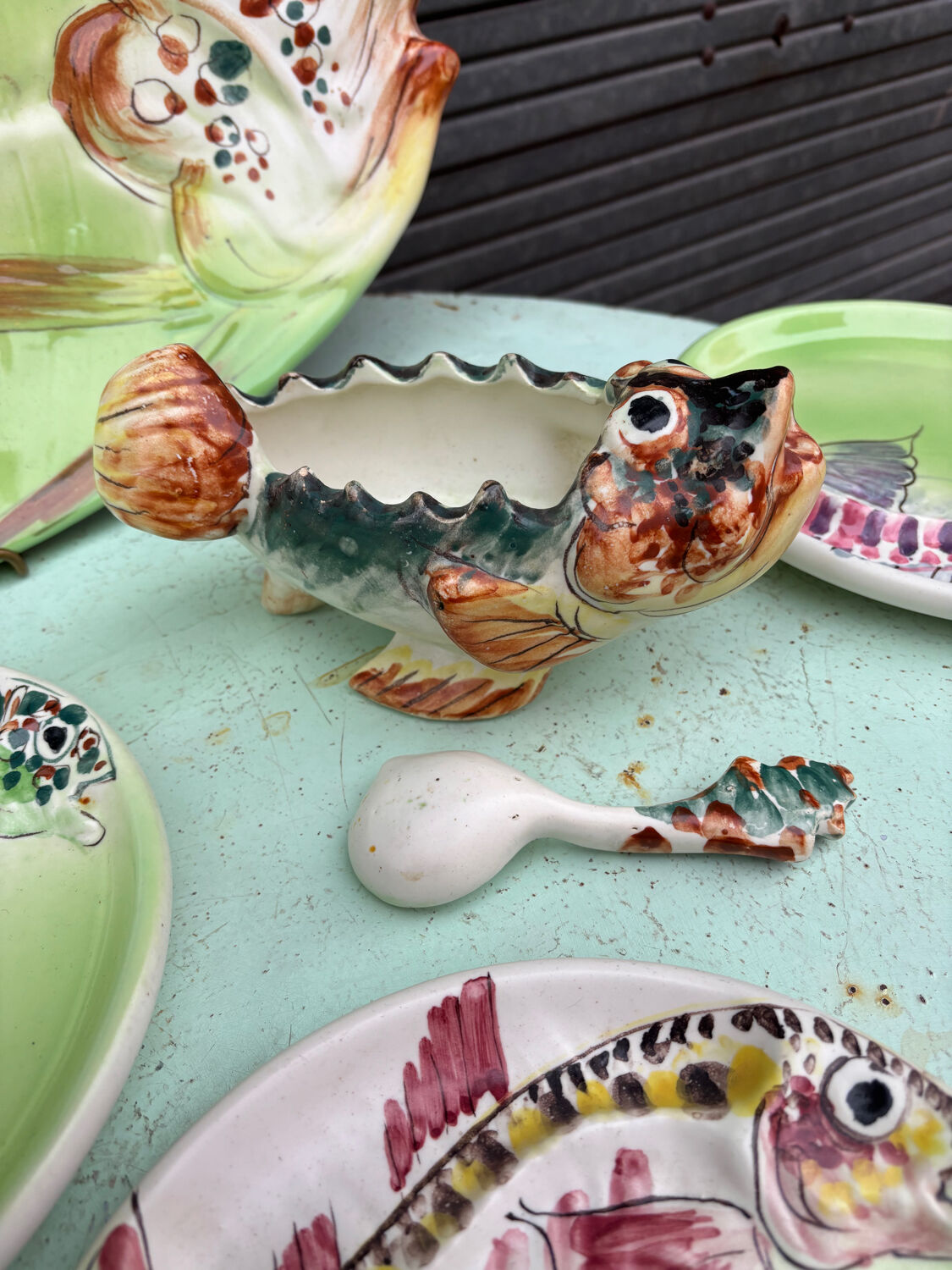 Vintage Vallauris ceramic dinnerware set. Fish design. 1960s