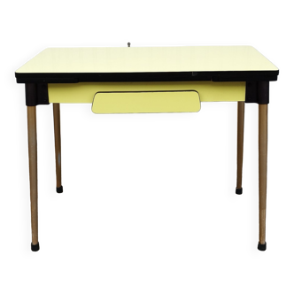 Table en Formica Jaune 2 Rallonges 1 Tiroir Vintage