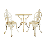 Vintage antique outdoor garden furniture cast metal table & 2 chairs
