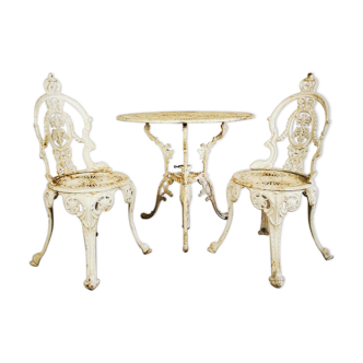 Vintage antique outdoor garden furniture cast metal table & 2 chairs