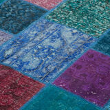 Handmade oriental contemporary 204 cm x 300 cm turquoise patchwork carpet
