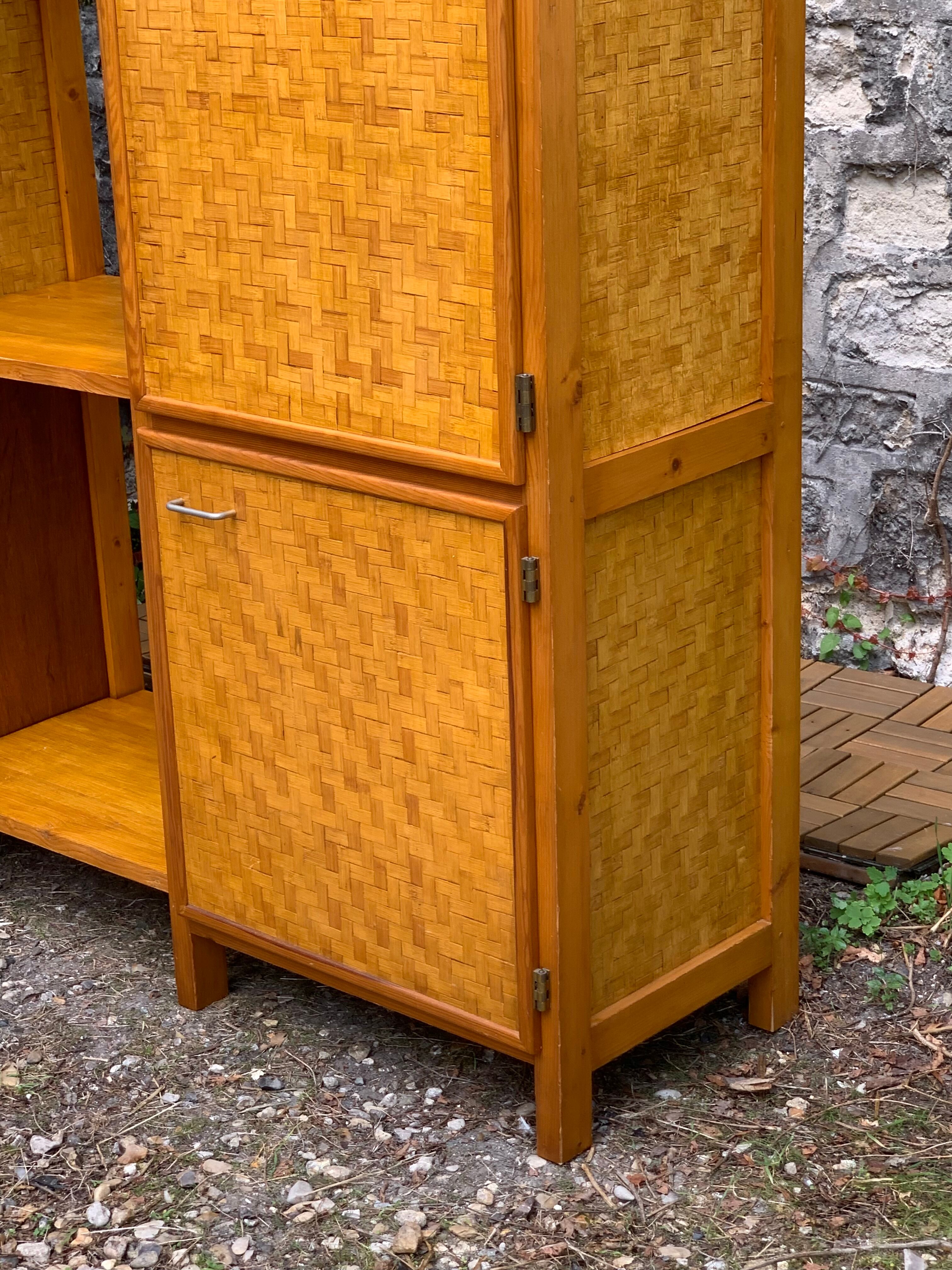 Bamboo cabinet woven and modular pine vintage 1960