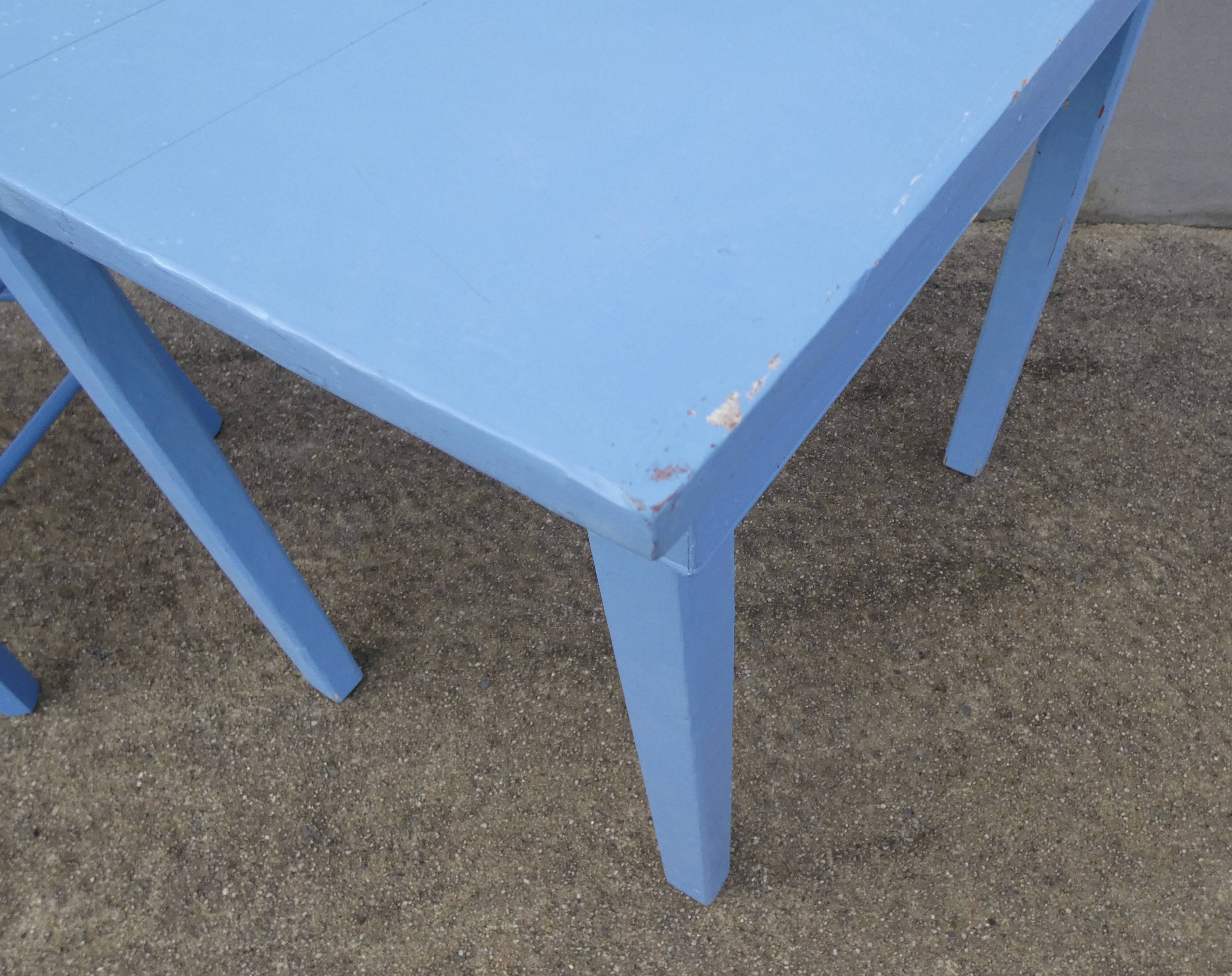 side table + blue wooden chair