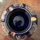Cobalt Blue Enameled Ashtray, Golden Peacock and Floral Decor - Vintage Italy