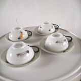 4 cups and cups in fine Limoges porcelain signed LC 60s
