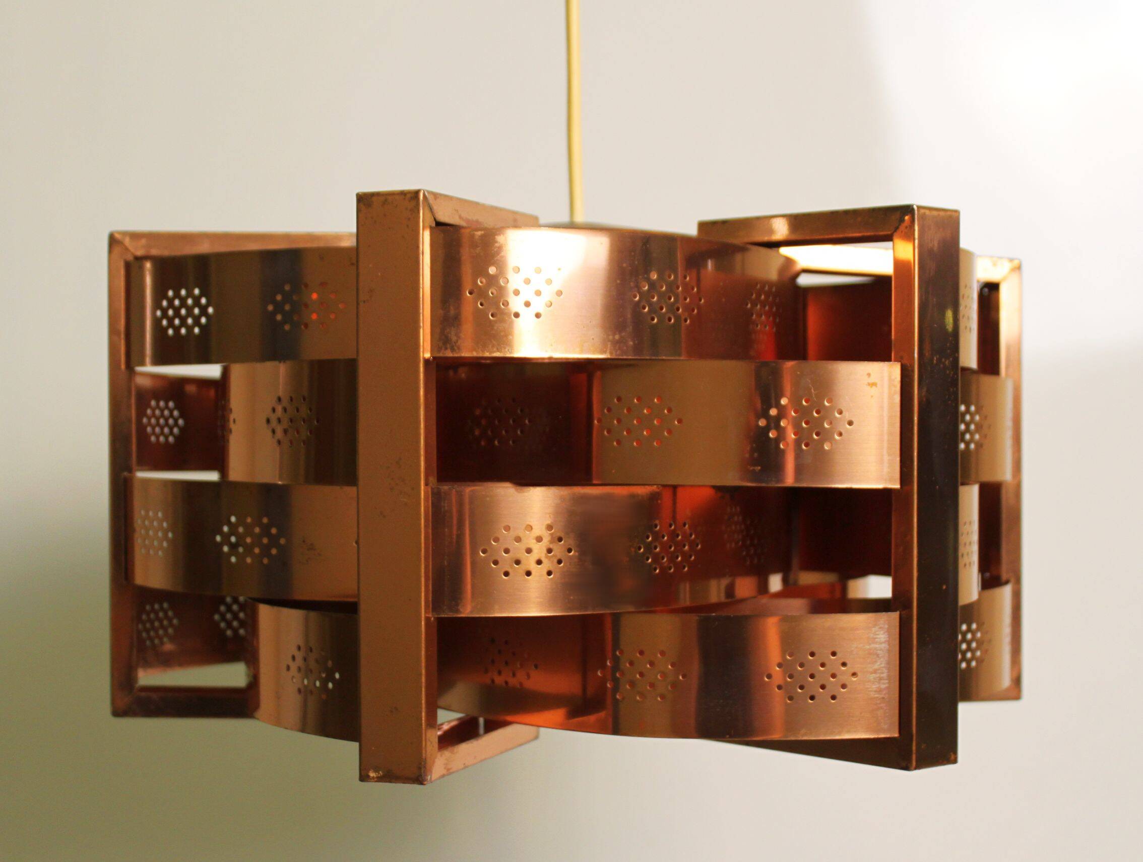 Copper pendant light by Werner Schou for Coronell Electro, Denmark, 1969.