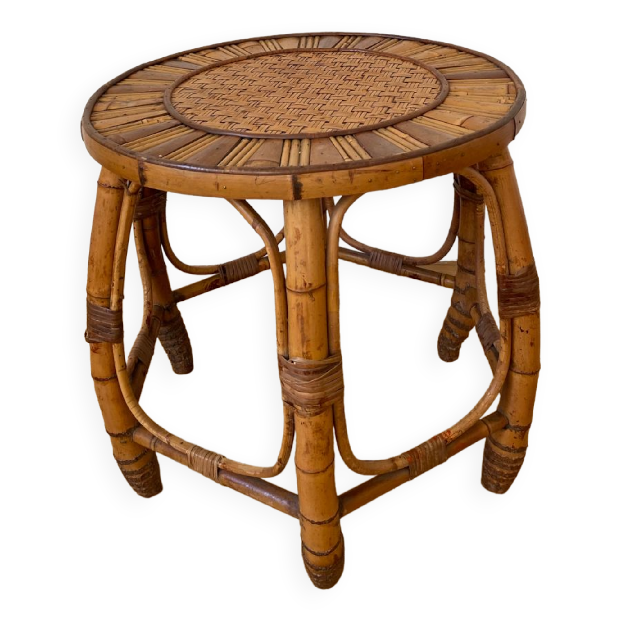 Table d’appoint  ronde en bambou vintage