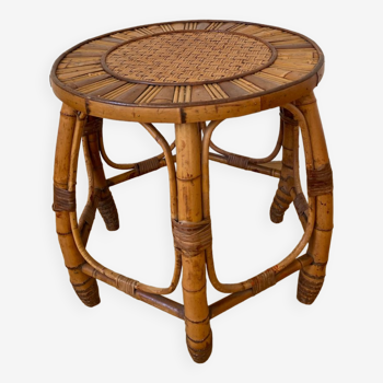 Round vintage bamboo side table