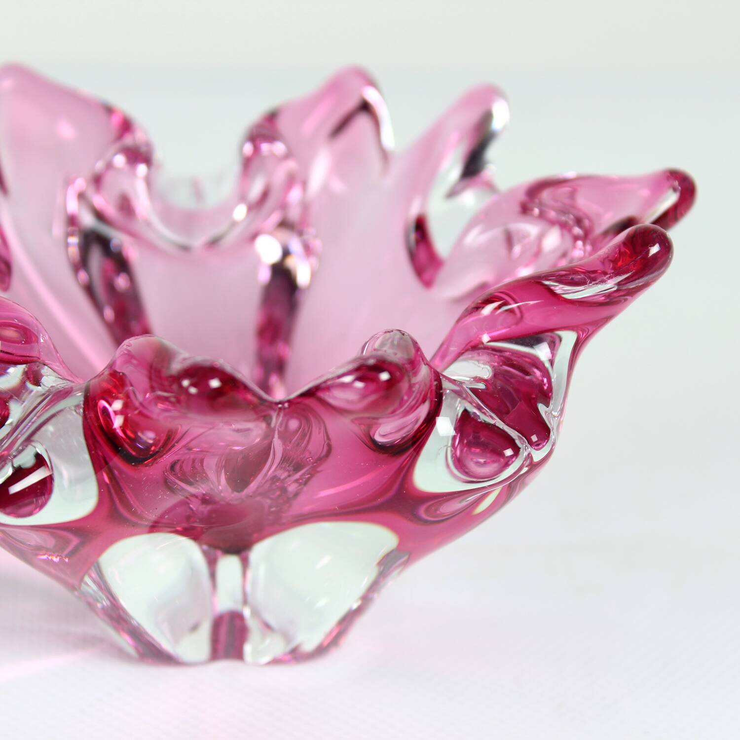 1960s Pink Art Glass Bowl, Frantisek Zemek Czechoslovakia