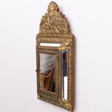 Antique Dutch Brass Ornate Repousse hanging Mirror Hall Cabinet