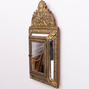 Antique Dutch Brass Ornate Repousse hanging Mirror Hall Cabinet