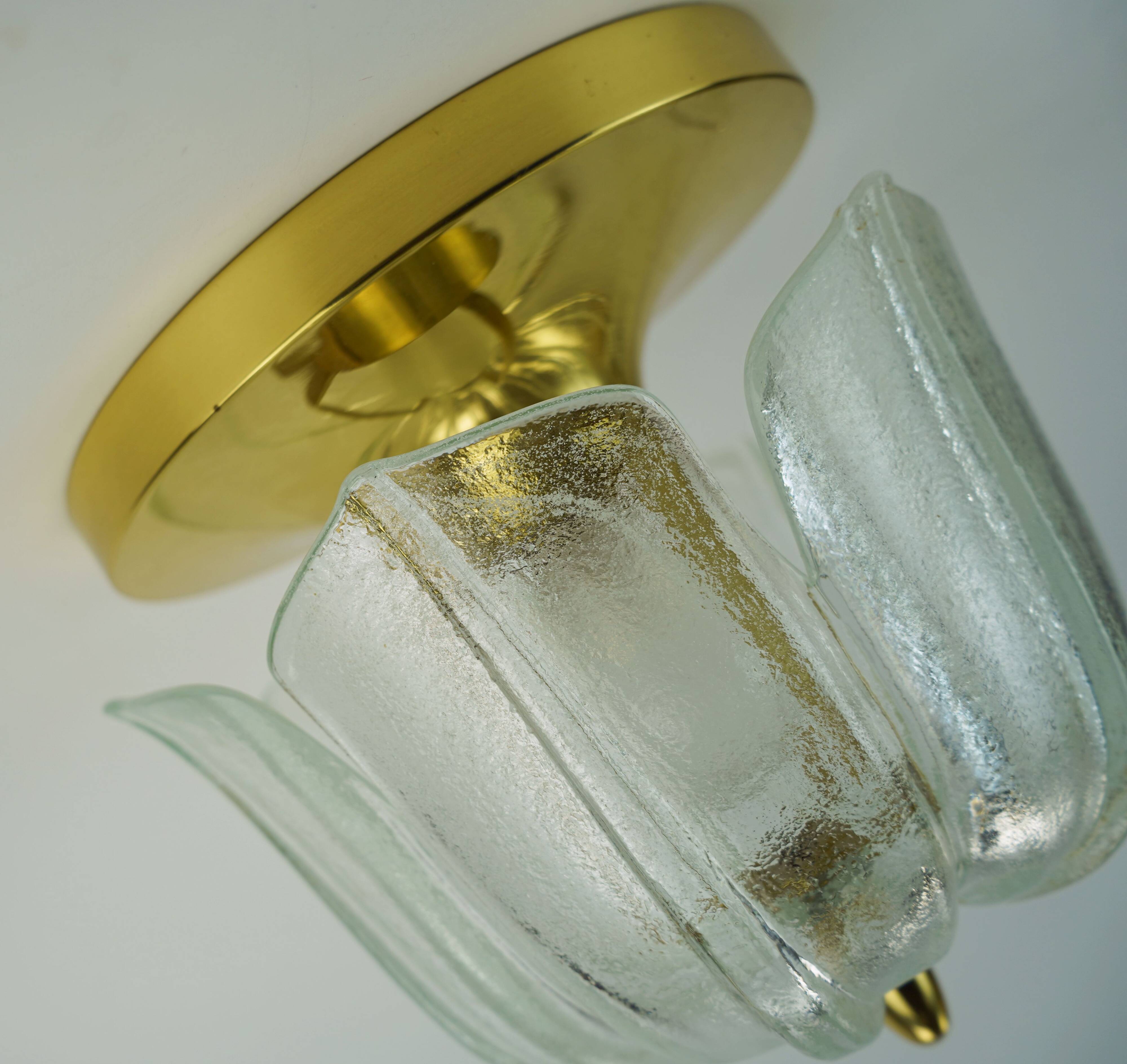 Limburg flush mount model a475 3031 flower-shaped glass shade and brass 70s