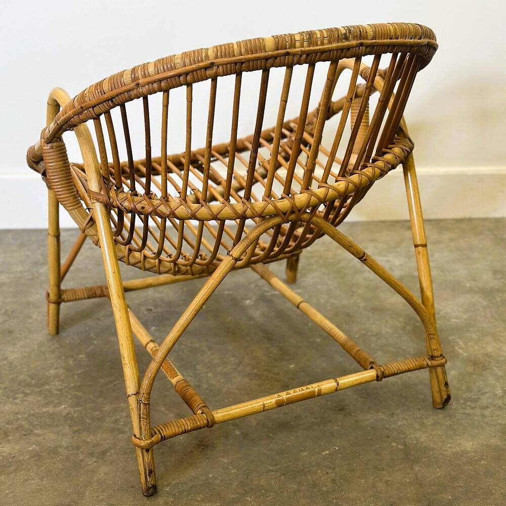 Mid-century French Riviera rattan lounge chairs – pair – 1960s organic design