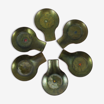 6 spoons in enamelled metal mouthpiece