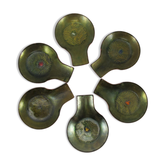 6 spoons in enamelled metal mouthpiece