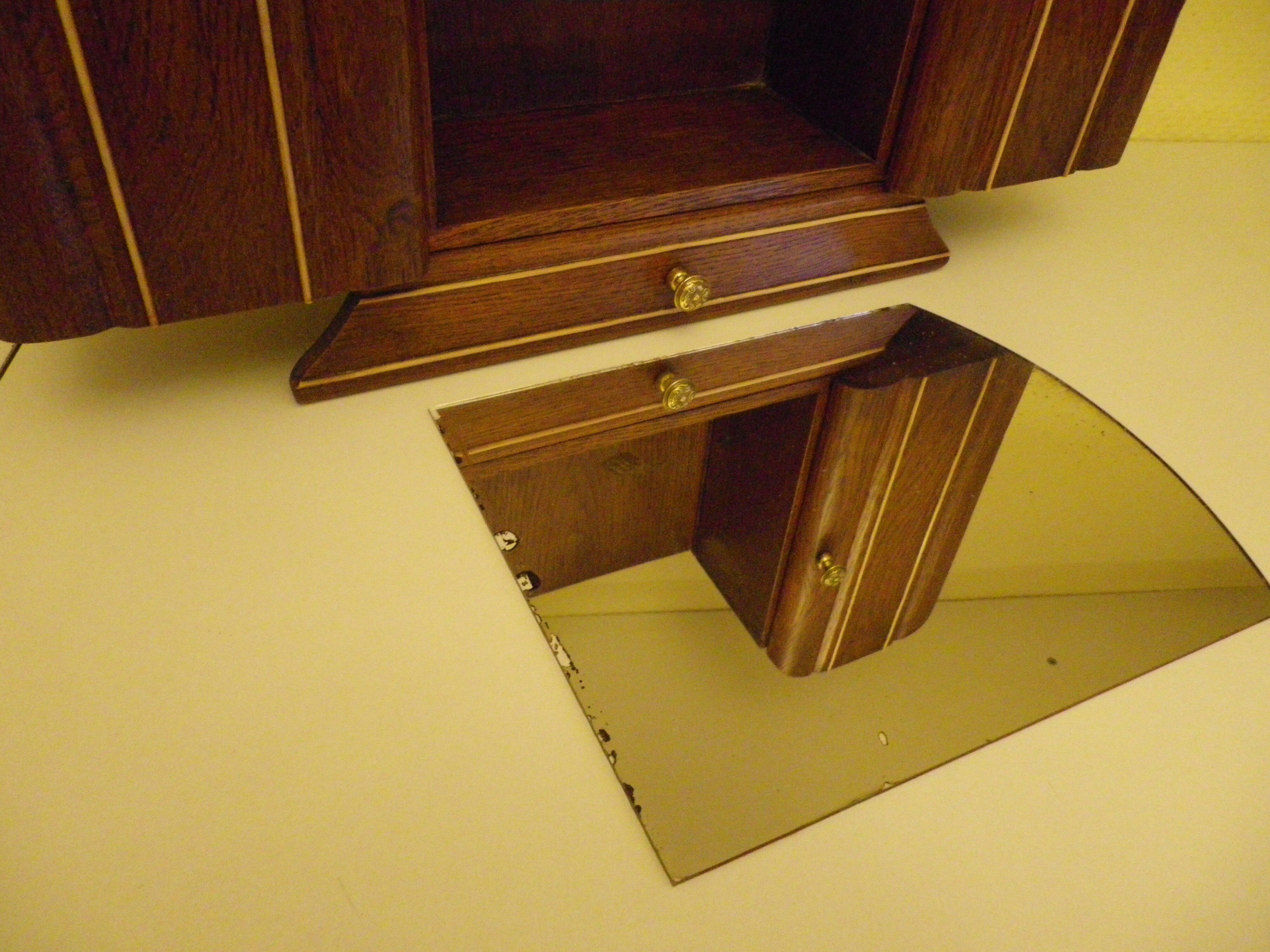 Art Deco extra furniture 1920/1940 to install or fix, wooden, central mirror, 2 doors, 1 drawer