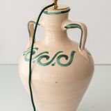 Spanish Revival Ceramic Table Lamp from Granada, New Green Silk Shade