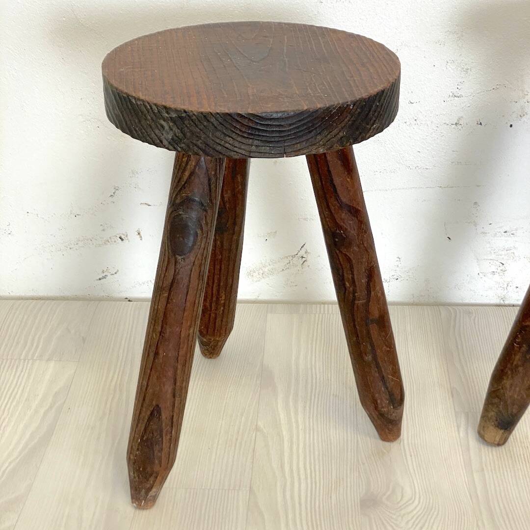 Pair of brutalist tripod stools