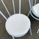 3 white steel and beige leather bistro chairs
