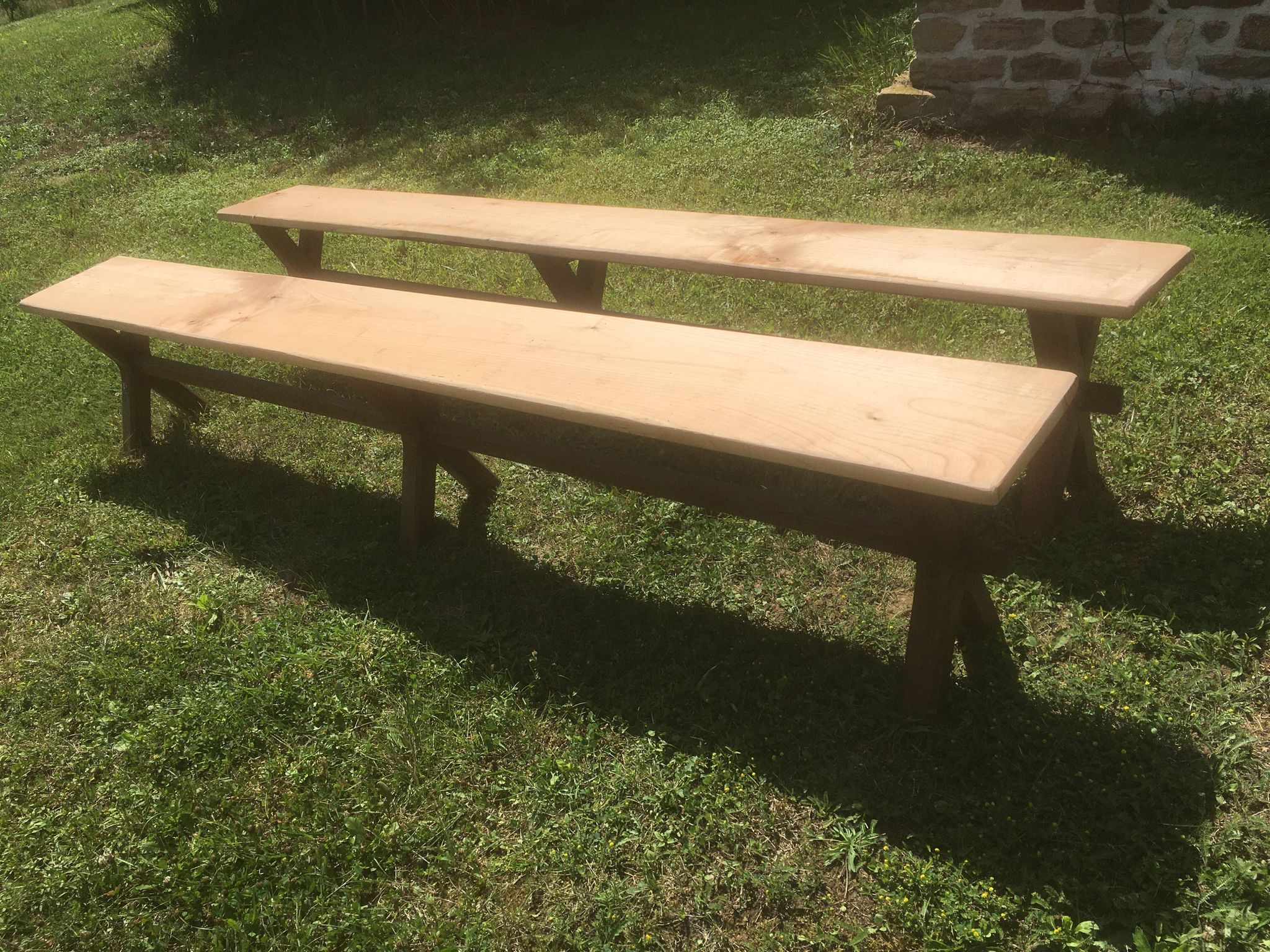 Pair of benches in oak and cherry 250x29x45