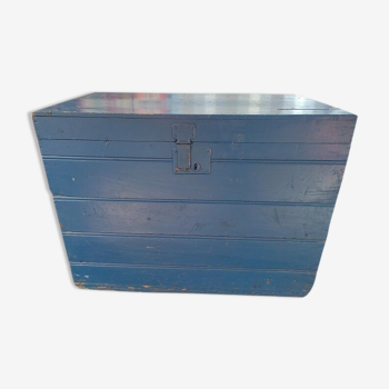 Coffre boite bois malle peinture bleue rangement