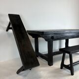 Brutalist elm table Wabi-sabi spirit and its 2 benches