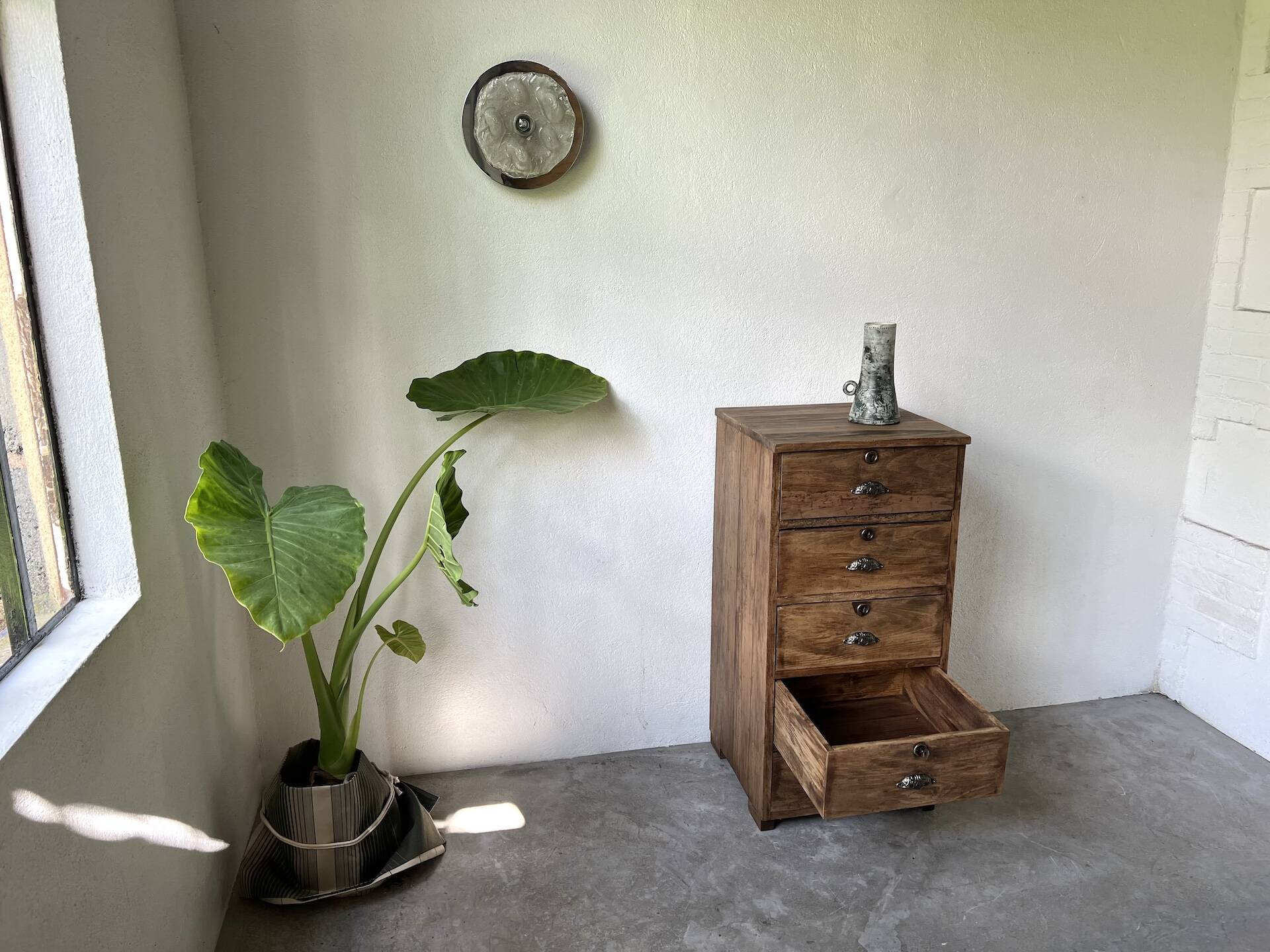 Small old vertical craft cabinet with 5 drawers