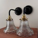 Pair of holophane glass wall lights