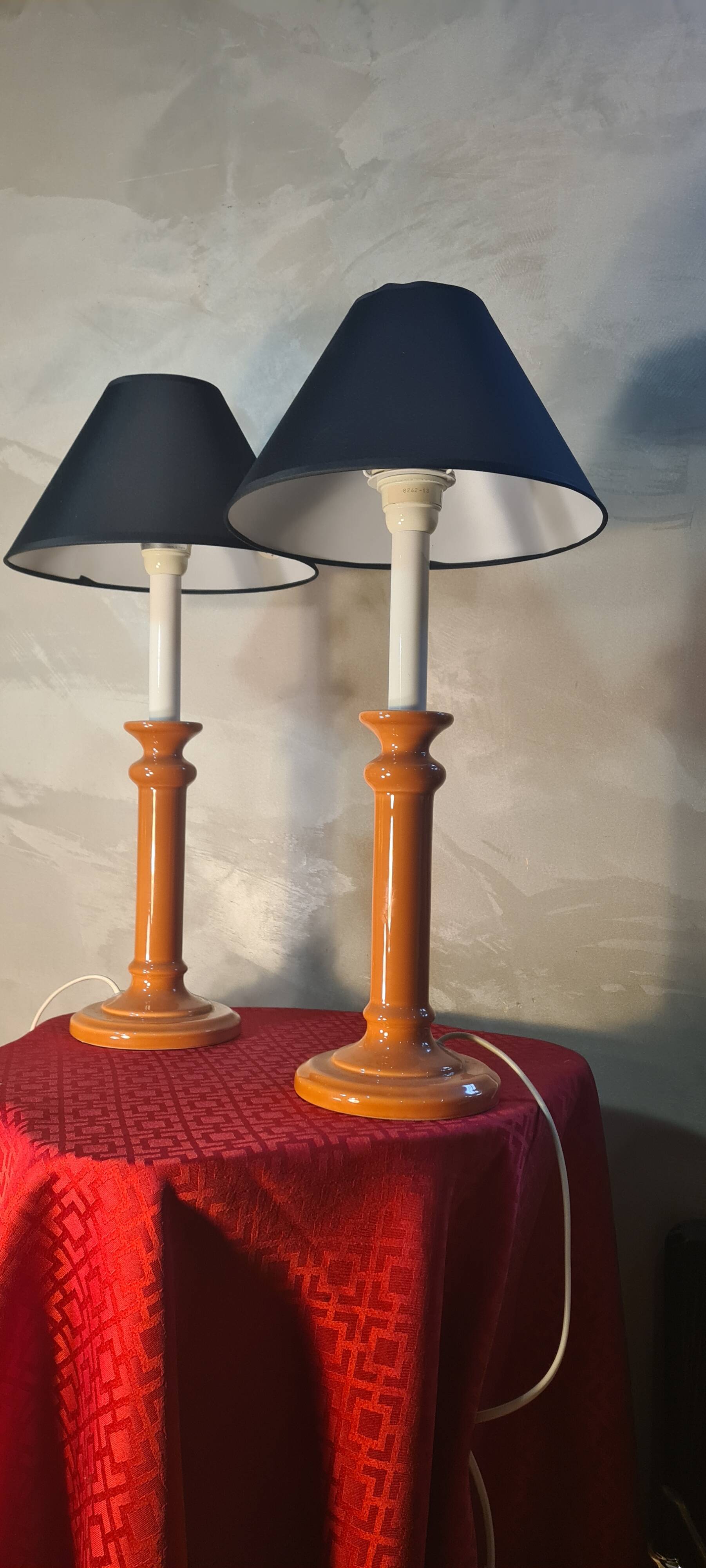 Pair of "Albret Rodez" lamps in dark salmon ceramic 53x25 vintage