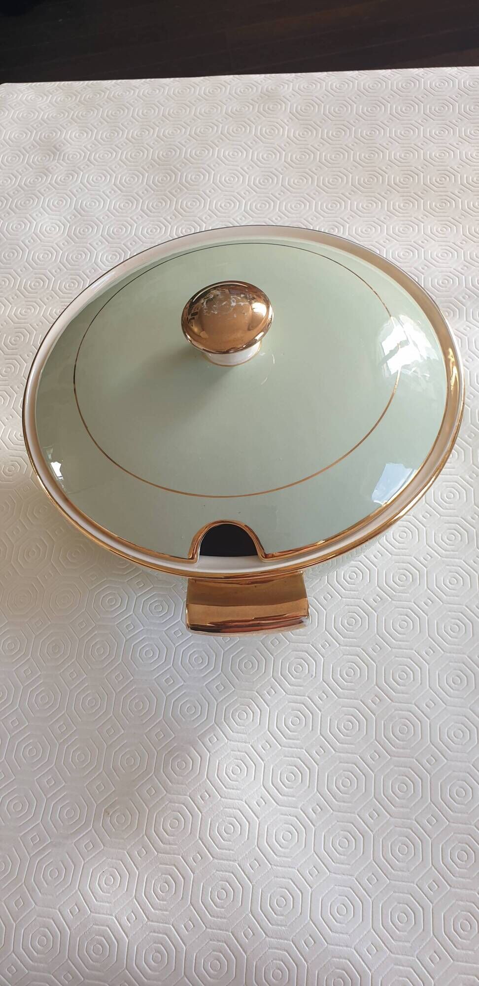 Vintage soup service in celadon green and ivory by villeroy & boch.