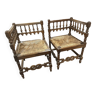 Paire de chaises paillées à forme carrée