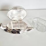 Vintage butter dish, silver-plated snail, salt shaker, 1950s.