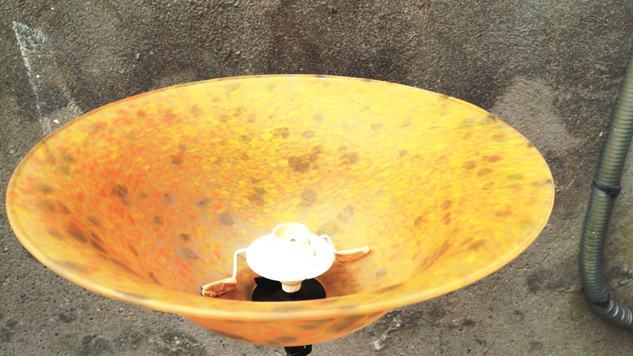 Brutalist floor lamp in wrought iron and glass paste