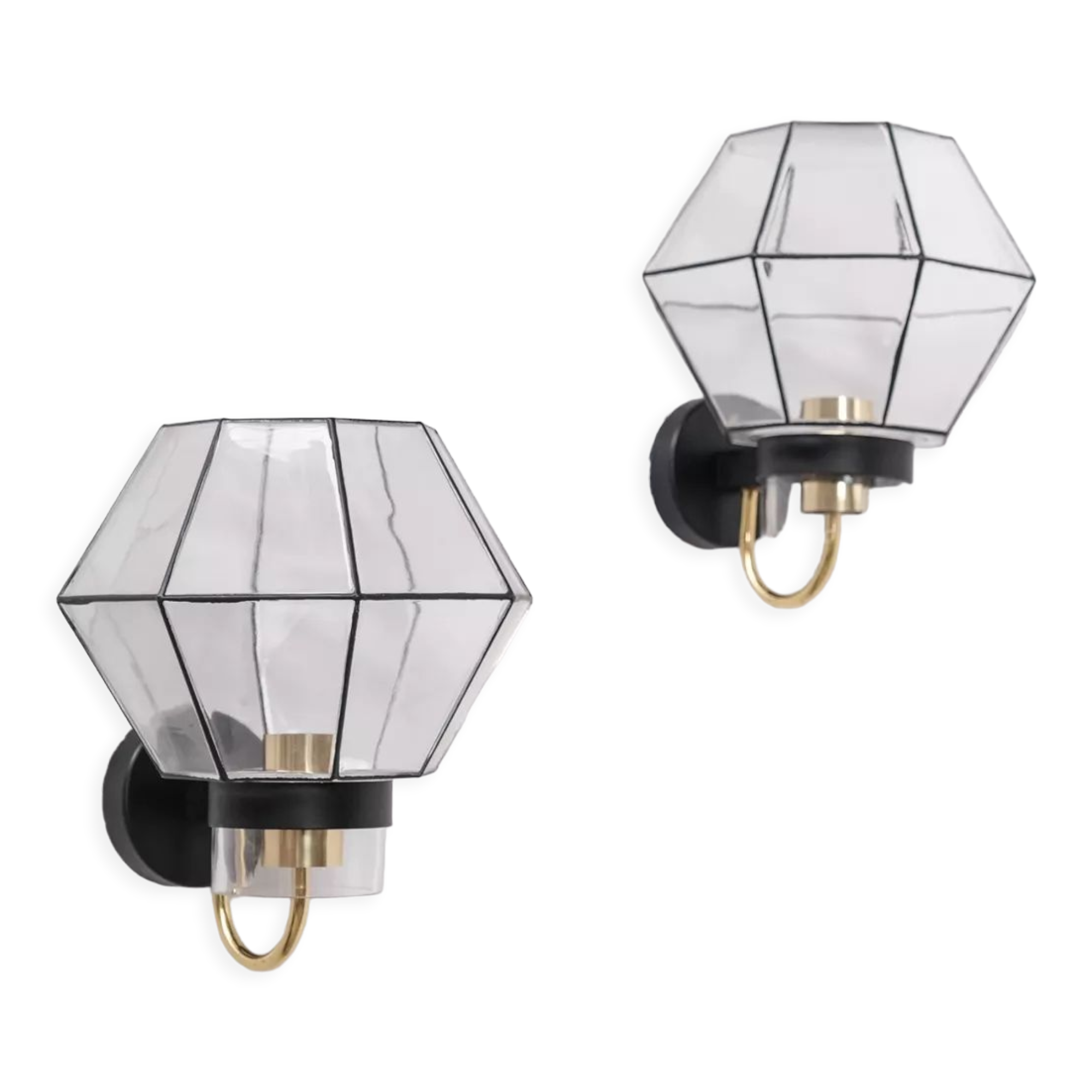 Pair of Mid-Century Glass and Brass Wall Lights