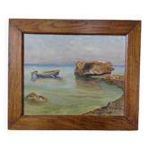 Framed oil painting fisherman L. Garcin