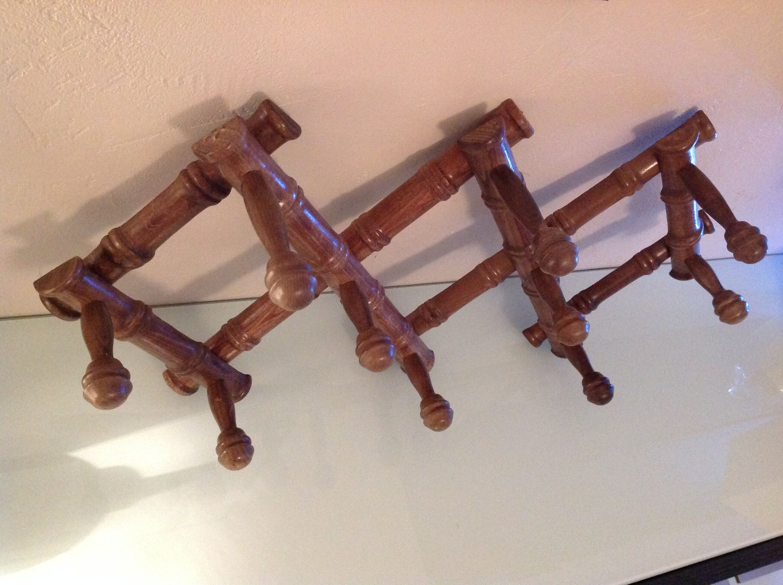 Ten-headed wooden accordion coat rack / vintage 60s-70s
