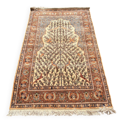 Tapis Persan Ispahan Isfahan Laine Oiseau Fait Main Arbre de Vie 190x120