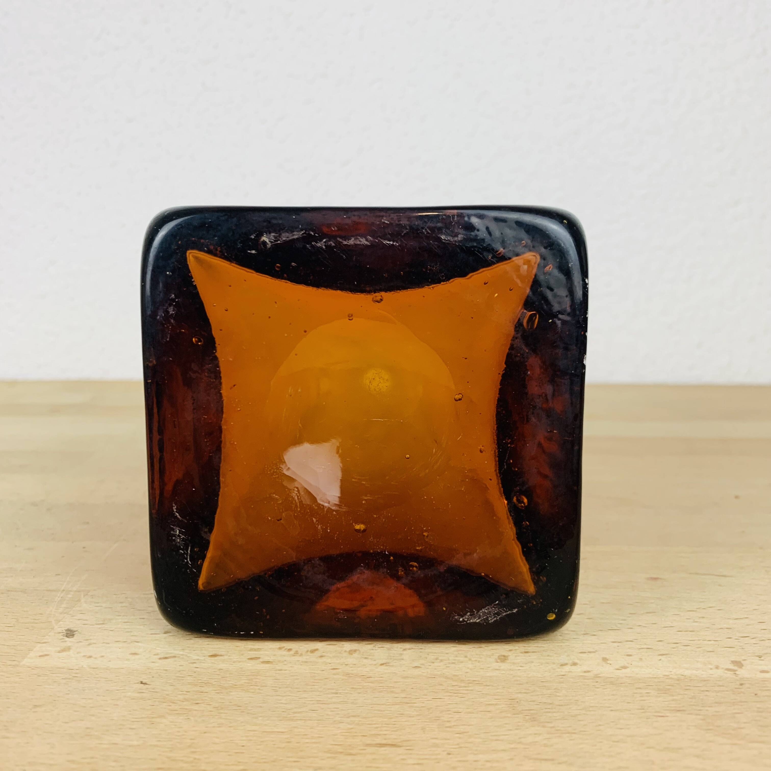 Vintage amber Biot bubbled glass vase