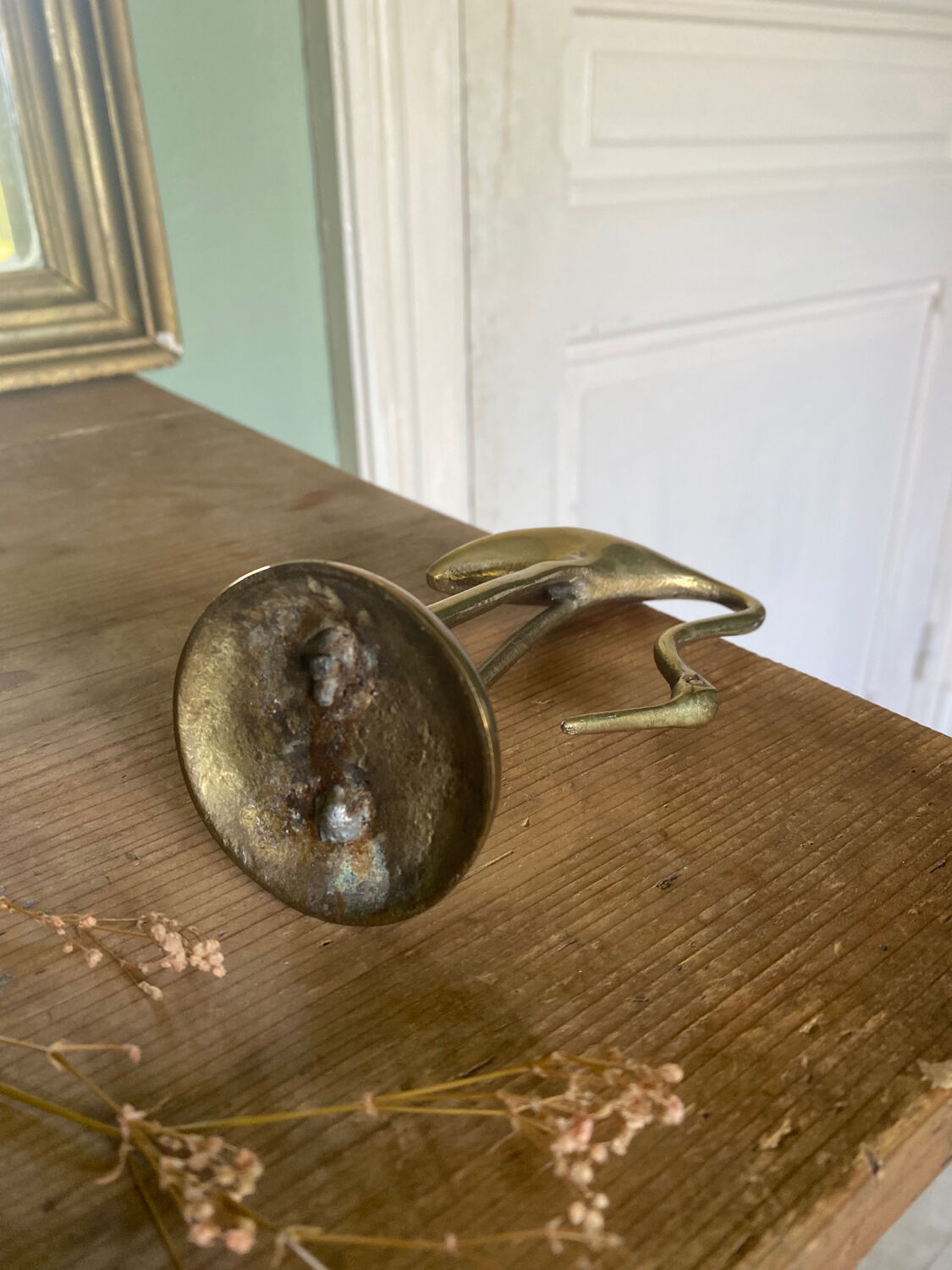 Vintage Brass Crane Bird