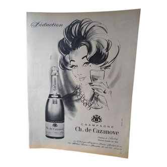 Paper beverage advertisement Champagne Charles de Cazanove from period review