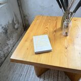 Table carrée moderniste en pin massif, années 50