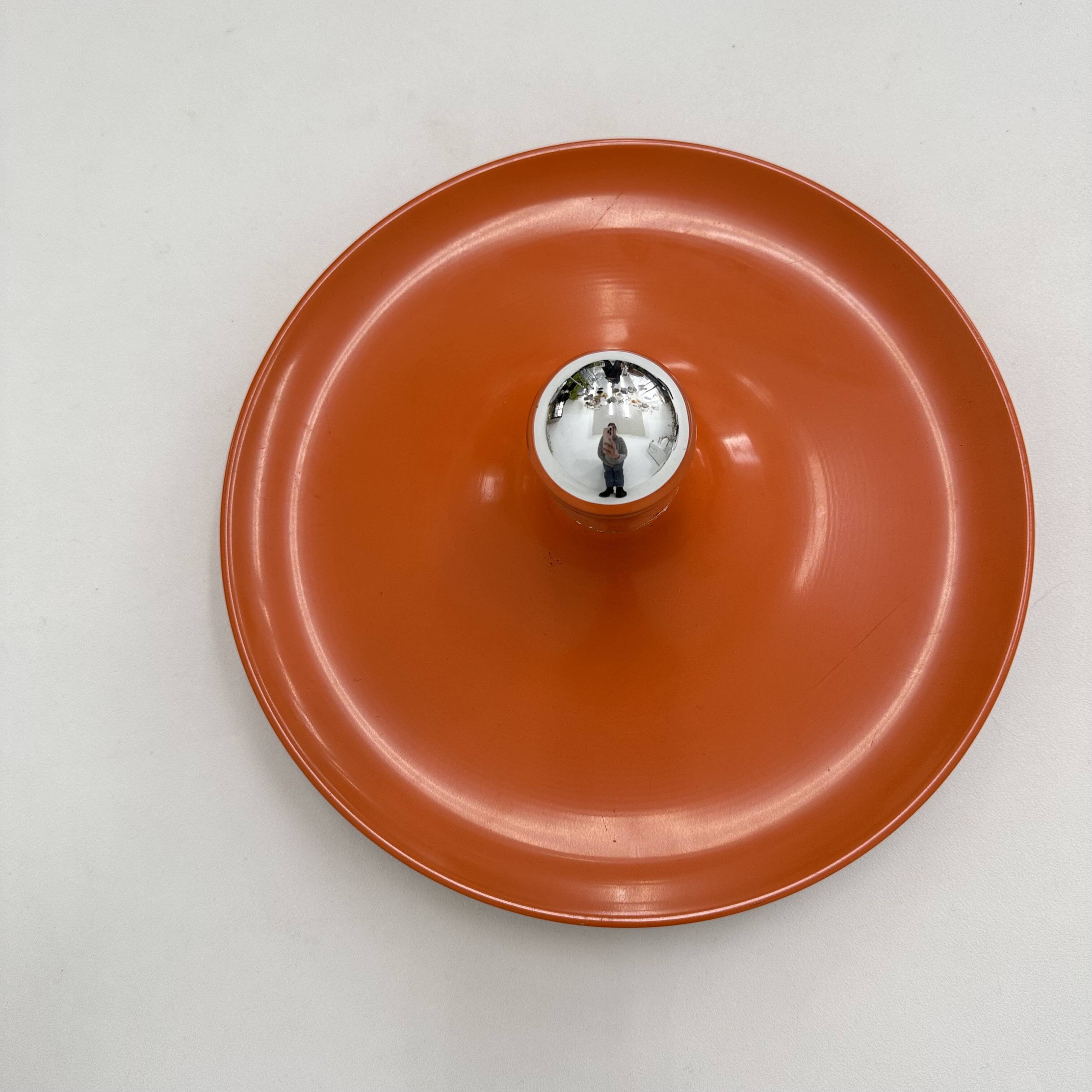 Honsel orange space age disc lamp , 1970s selected by Charlotte perriand